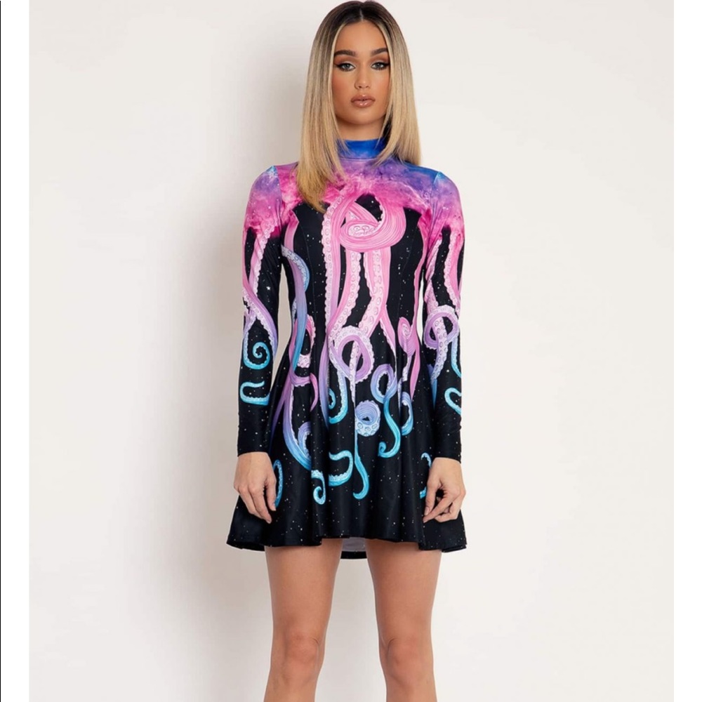 Space Tentacles Long Sleeve Evil Skater Dress